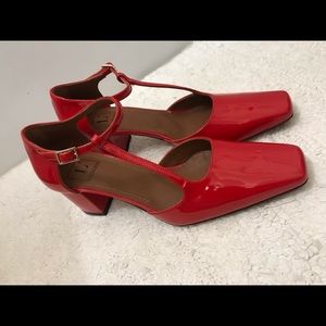 Red patent leather women shoes bloc heel new. 37.5